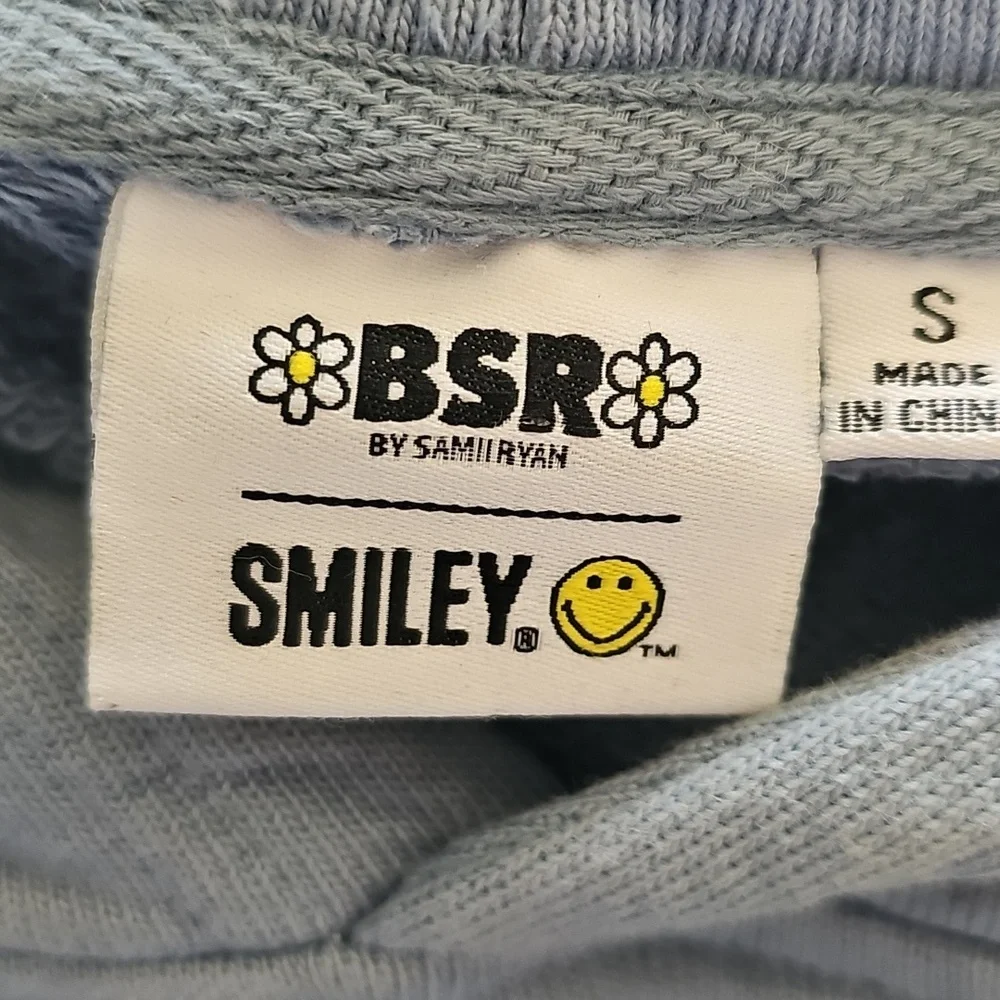 Smiley Light Blue Hoodie with Patches